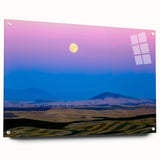 Acrylic print of the Palouse region in Washington, featuring rolling green hills under a blue sky.