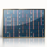 Acrylic print of Seattle skyline in gold tones, framed, mid-century modernist style, suitable for modern art wall decor.