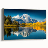 Framed canvas of Grand Tetons landscape with muted earth tones, ideal for office or study decor.