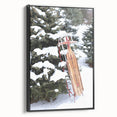 Black and white framed canvas featuring a vintage winter landscape, ideal for bedroom wall decor.
