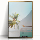 Large art print featuring a mid-century modernist abstract design in gold and white tones on acrylic.