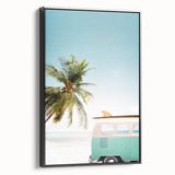 Black and white landscape art painting on framed canvas, featuring a serene vintage poster style.