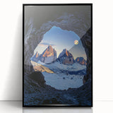 Framed acrylic artwork showcasing a vibrant landscape of caves, featuring a sleek black frame. Ideal for enhancing modern decor and artistic spaces.
