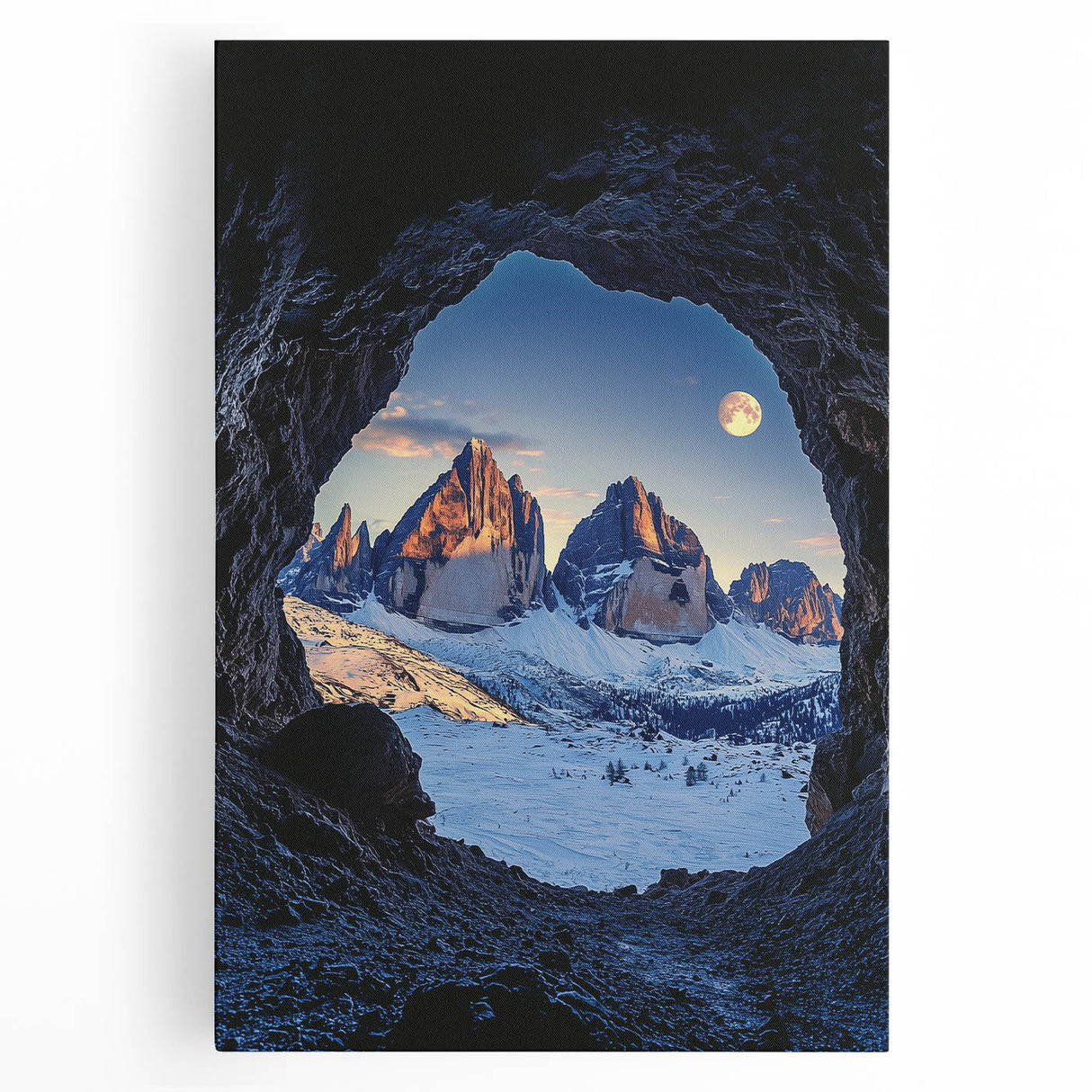 Stretched canvas artwork showcasing a stunning landscape of intricate caves, featuring rich earth tones and detailed textures, perfect for enhancing home decor.