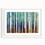 Framed Office Art - Birch Forest & Cardinal Modern Canvas