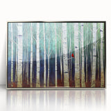Framed Office Art - Birch Forest & Cardinal Modern Canvas