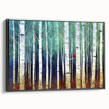 Framed Office Art - Birch Forest & Cardinal Modern Canvas