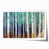 Framed Office Art - Birch Forest & Cardinal Modern Canvas