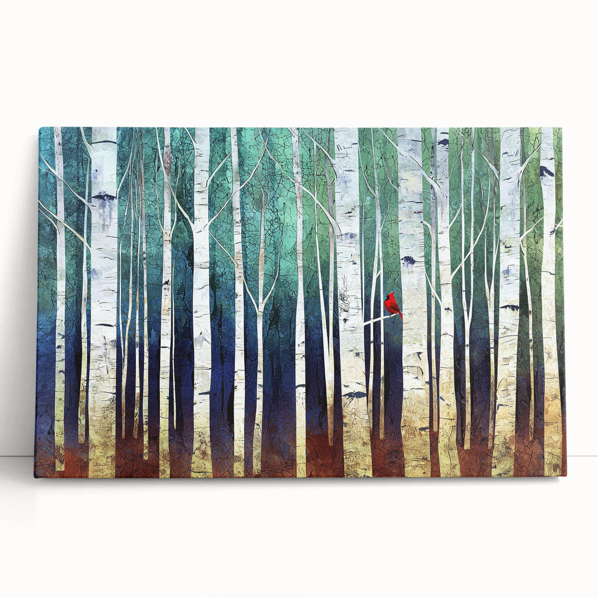 Framed Office Art - Birch Forest & Cardinal Modern Canvas