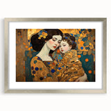 Abstract figurative wall art framed with a silver mat, showcasing vibrant colors and unique shapes, ideal for modern home decor or office settings.