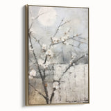 Framed canvas wall art displaying an abstract floral design with vibrant colors and gold accents, showcased in a stylish side view, ideal for modern decor.