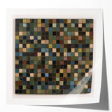 Abstract geometric art print mockup featuring vibrant colors and glossy finish, showcasing a modern design ideal for contemporary home decor. Perfect for galleries or art enthusiasts.