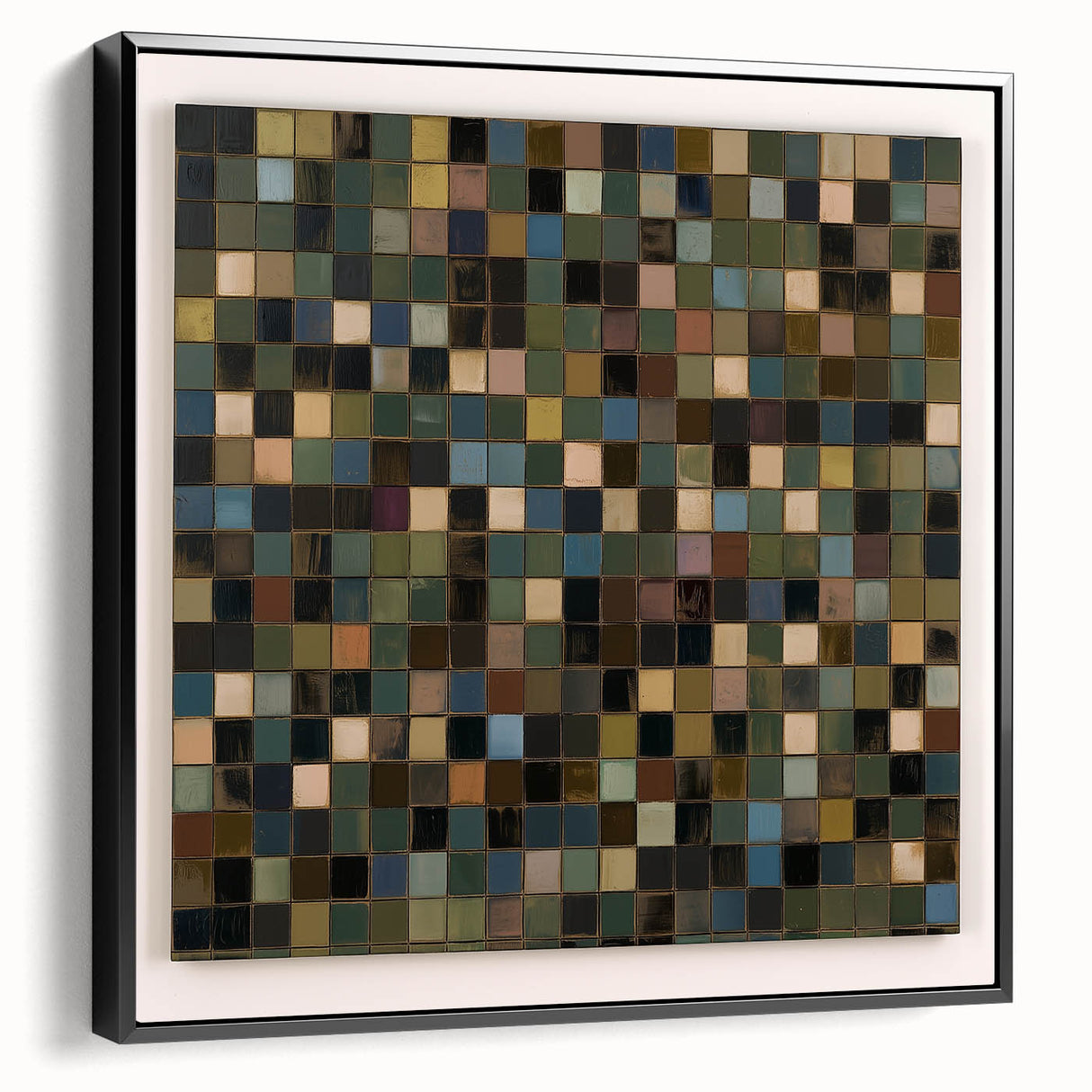 Abstract geometric framed canvas art showcasing a sleek black design, viewed from the side, ideal for modern home decor and artistic expression.