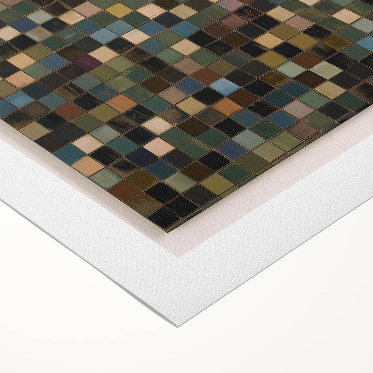 Abstract geometric design rolled canvas artwork showcasing vibrant colors and intricate patterns, ideal for modern home decor, presented in a protective cardboard tube.