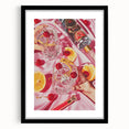 Extra large abstract art print with vibrant, colorful textures on a black framed canvas, ideal for living room decor.