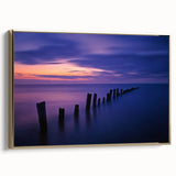 Framed canvas artwork showcasing a stunning beach landscape with vibrant colors and a gold frame, perfect for enhancing home decor and creating a serene atmosphere.