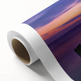Rolled canvas depicting a vibrant beach landscape with serene turquoise waters and golden sands, elegantly packaged in a protective cardboard tube for safe shipping.