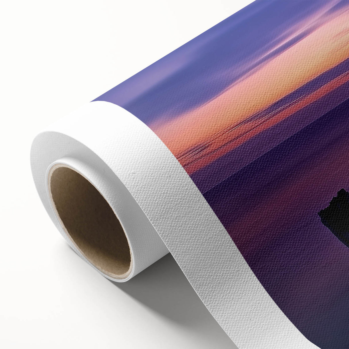 Rolled canvas depicting a vibrant beach landscape with serene turquoise waters and golden sands, elegantly packaged in a protective cardboard tube for safe shipping.