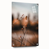 Large abstract wall art on acrylic glass depicting autumnal trees in earthy tones, ideal for bedroom or dining room decor.