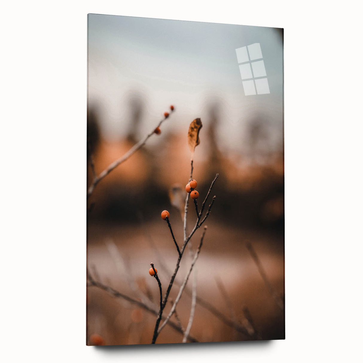 Large abstract wall art on acrylic glass featuring swirling autumnal hues, ideal for bedroom or dining room decor.