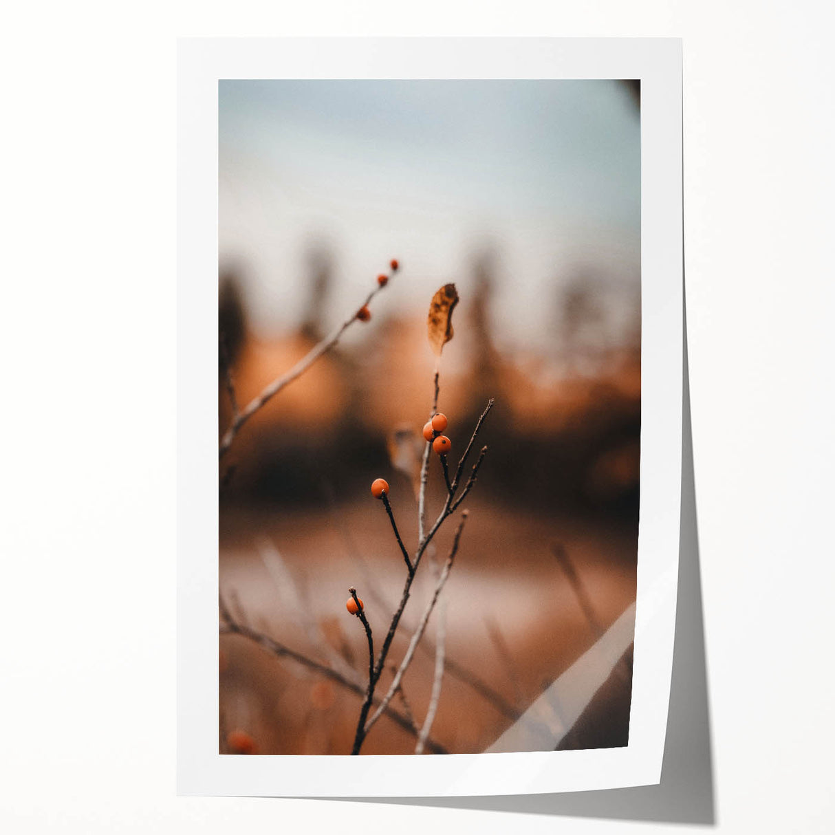 Extra large rolled print of a fall-themed floral art, using warm orange and brown tones, ideal for dining room wall decor.