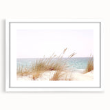 Abstract art print featuring swirling summer colors in pastel shades on a white framed canvas.