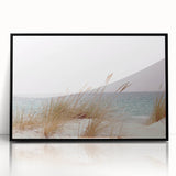 Large abstract wall art featuring mid-century modernist swirls in vibrant summer hues, framed in black acrylic.