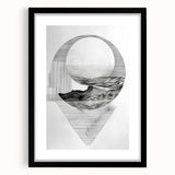 Mid Century Modern Geometric Art - Black and White Abstract Ocean Design