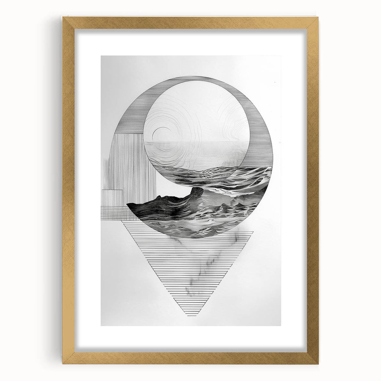 Mid Century Modern Geometric Art - Black and White Abstract Ocean Design