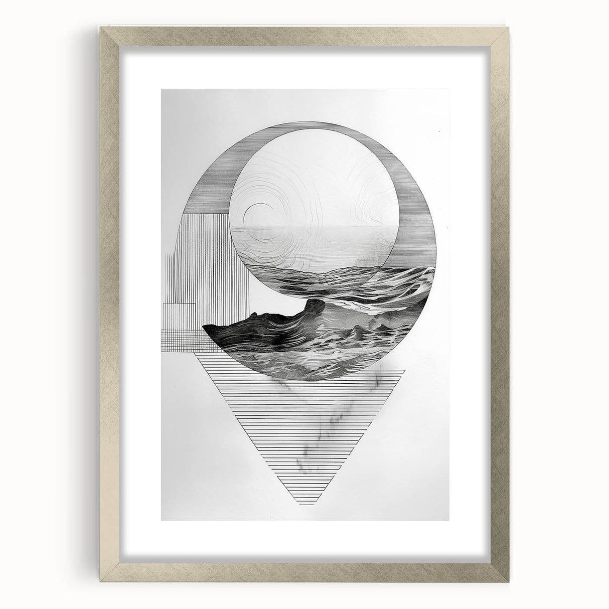 Mid Century Modern Geometric Art - Black and White Abstract Ocean Design