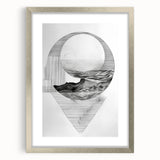 Mid Century Modern Geometric Art - Black and White Abstract Ocean Design