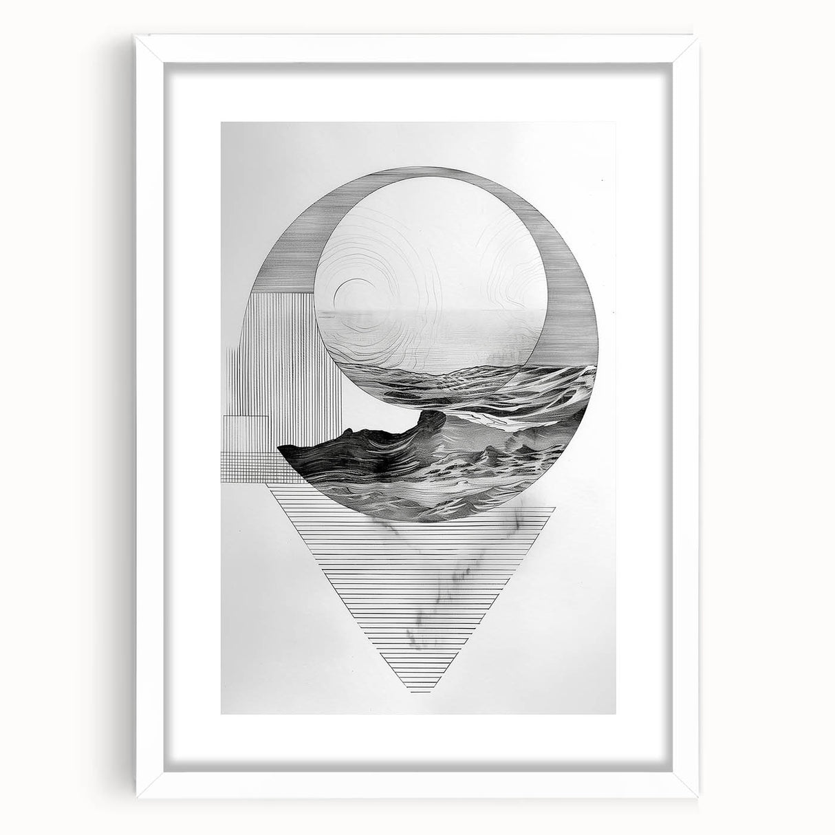 Mid Century Modern Geometric Art - Black and White Abstract Ocean Design