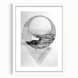 Mid Century Modern Geometric Art - Black and White Abstract Ocean Design