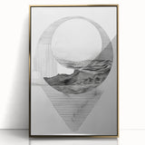 Mid Century Modern Geometric Art - Black and White Abstract Ocean Design