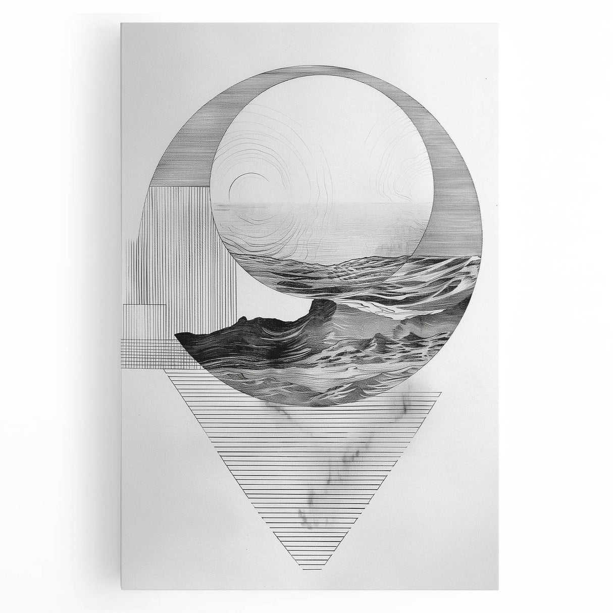 Mid Century Modern Geometric Art - Black and White Abstract Ocean Design