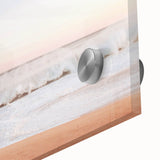 Large abstract wall art in vibrant orange and yellow tones on acrylic glass, suitable for dining room ambiance.