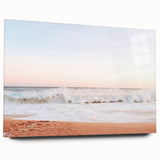 Large abstract wall art in vibrant blue and gold tones on acrylic glass, suitable for bedroom or dining room decor.