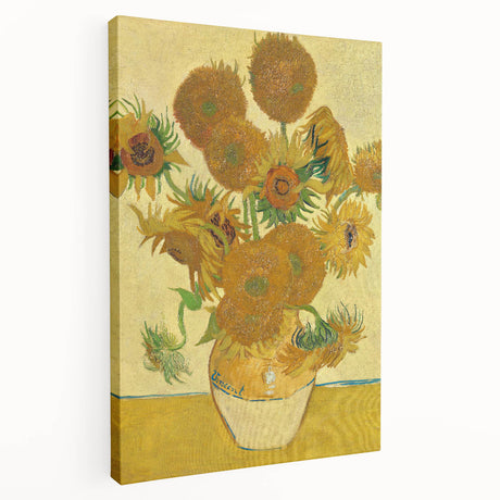 Vincent van Gogh-inspired stretched canvas with a swirling starry sky in vibrant blue and yellow tones.