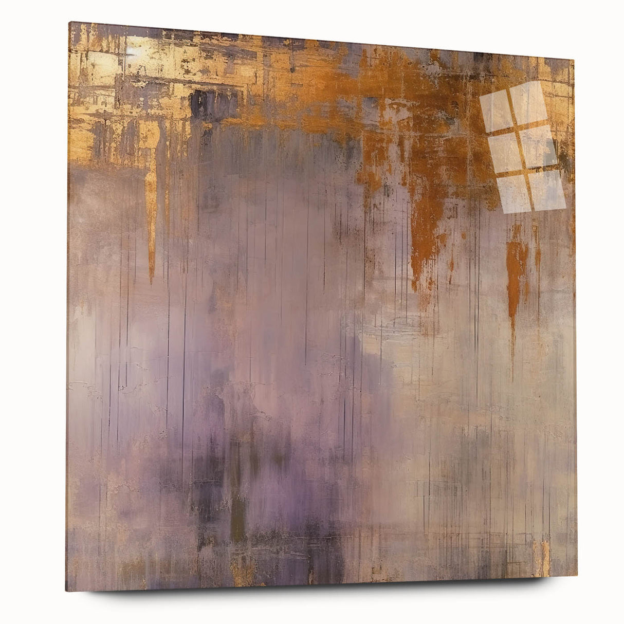 Abstract strokes wall art displayed in a side view, showcasing vibrant colors and layered textures on acrylic glass, perfect for modern decor and artistic expression.