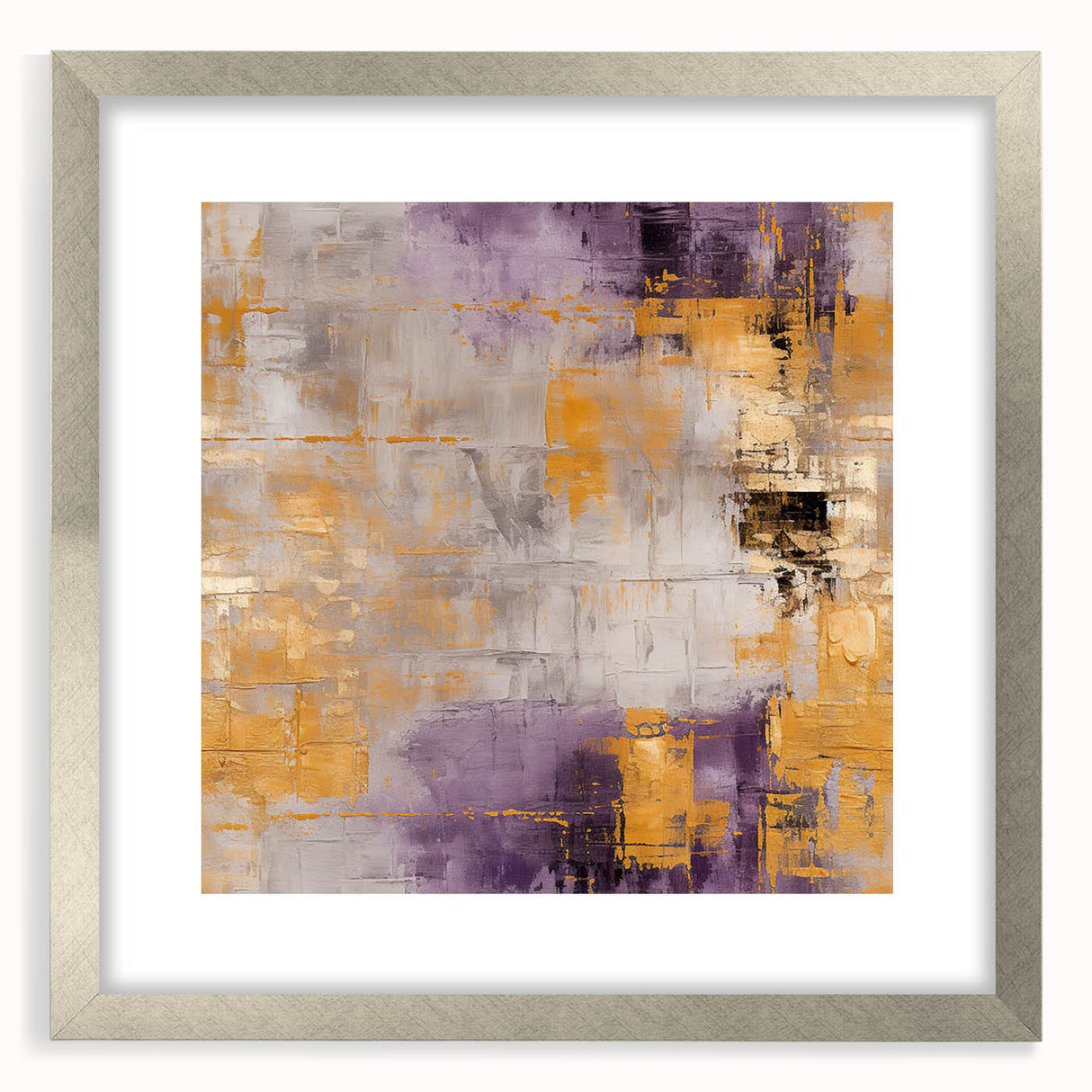 Abstract strokes wall art framed in silver with a matte finish, showcasing vibrant colors and dynamic patterns, perfect for modern home decor.