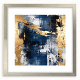 Abstract strokes wall art framed with a sleek silver mat, showcasing vibrant colors and dynamic patterns, perfect for modern decor settings.