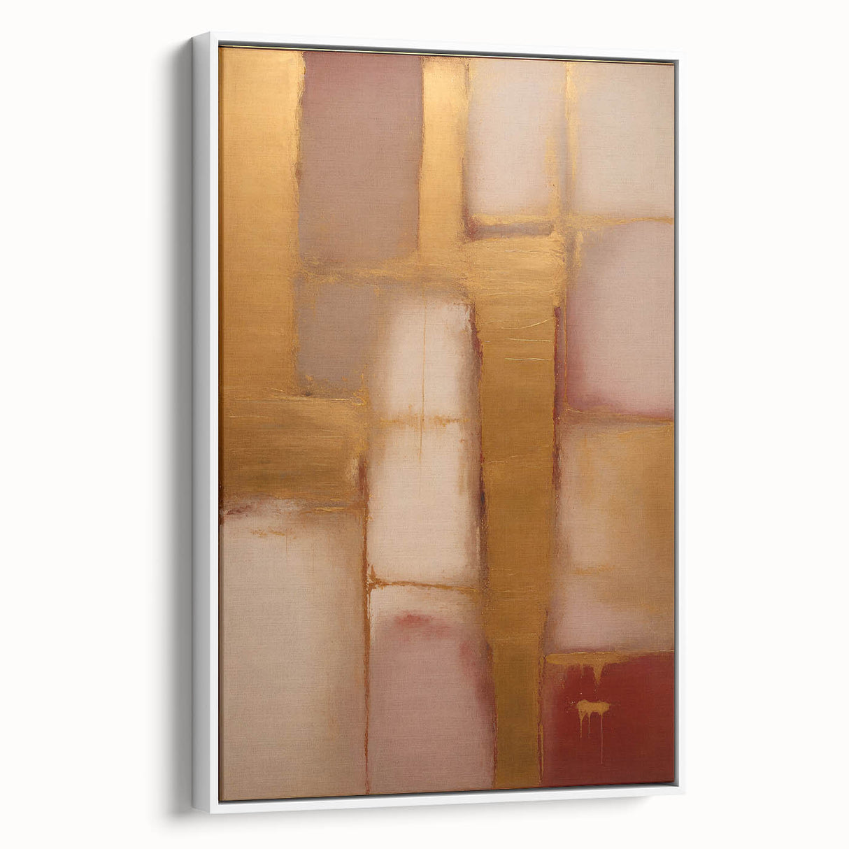 Framed canvas wall art showcasing abstract strokes in soft pastel colors, displayed from a side view against a neutral backdrop, perfect for modern decor.