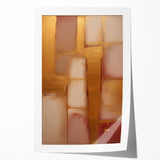 Abstract wall art print showcasing vibrant strokes in shades of blue, orange, and yellow. Ideal for modern decor, this rolled canvas adds a lively touch to any space.