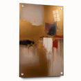 Abstract strokes wall art displayed in a side view, featuring vibrant colors and intricate patterns on acrylic glass, mounted with pins for a modern aesthetic.