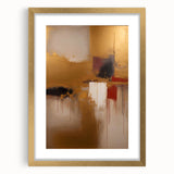 Abstract wall art featuring bold strokes in vibrant colors, framed with a gold mat, showcasing a modern aesthetic ideal for contemporary home decor.