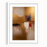 Abstract strokes wall art framed in white with a mat, showcasing vibrant colors and fluid shapes, perfect for modern home decor or office spaces.