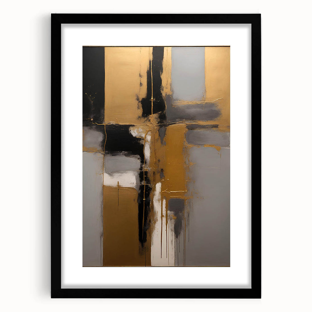 Abstract strokes wall art framed in black with a mat background, showcasing vibrant colors and dynamic patterns, perfect for modern home decor.