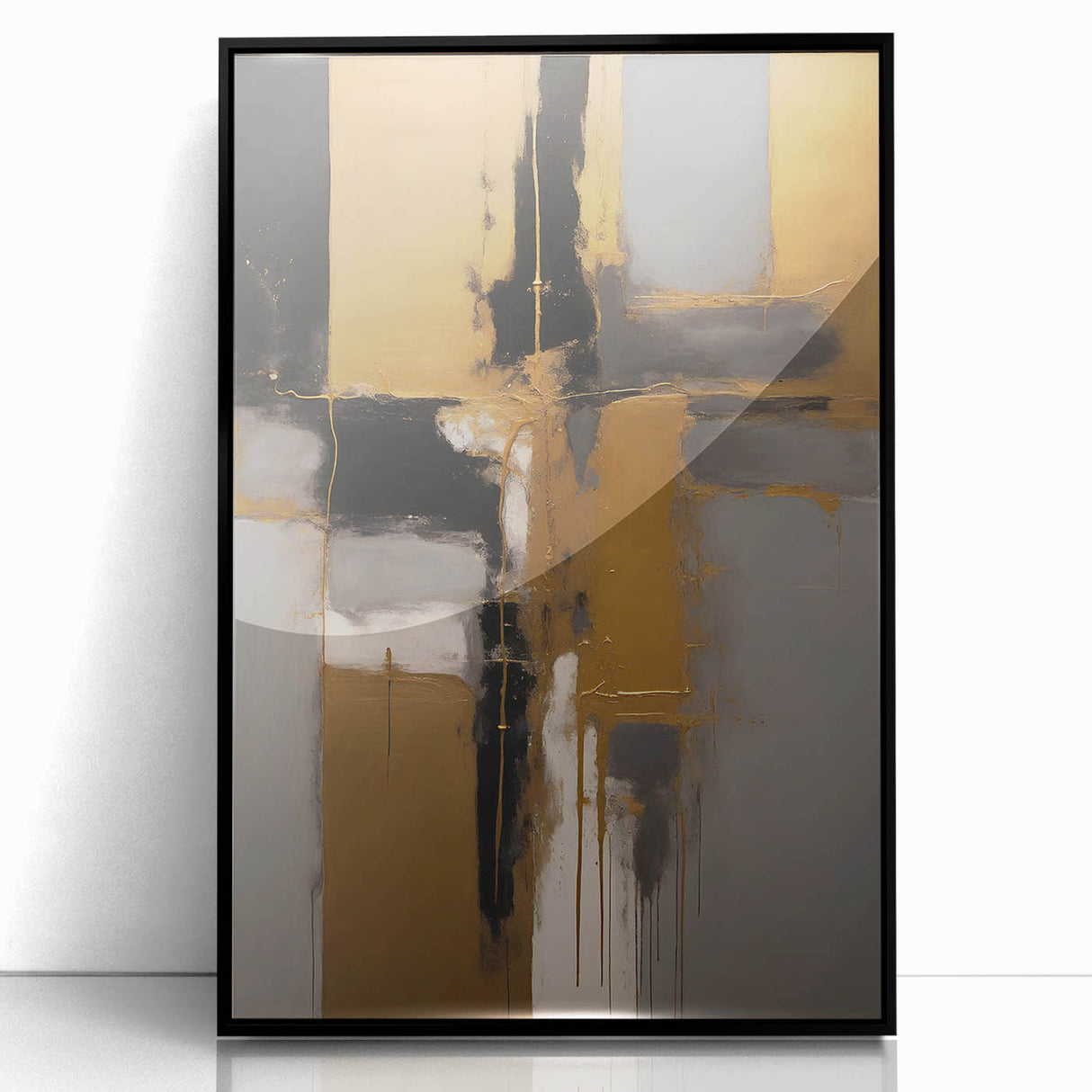 Framed wall art featuring abstract strokes in black and white, set against a sleek acrylic background. Ideal for modern decor, adding an artistic touch to any room.