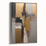 Framed abstract wall art featuring dynamic silver strokes on a textured canvas, elegantly displayed from the side, ideal for modern home decor.