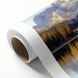 Vibrant rolled canvas depicting a stunning landscape featuring a medieval castle surrounded by lush greenery and a clear blue sky, perfect for home decor.